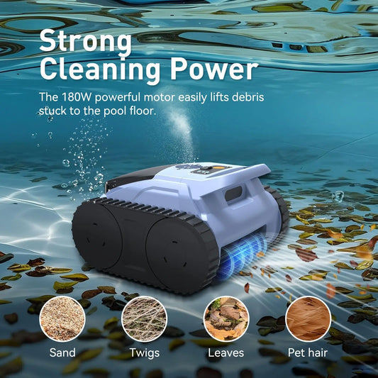 Robot nettoyeur de piscine sans fil Seauto SAT 20/ SAT 20PRO, équipé du système Trace Drive et de la navigation sonar. Autonomie de 180 minutes, capable de grimper sur les parois de la piscine.