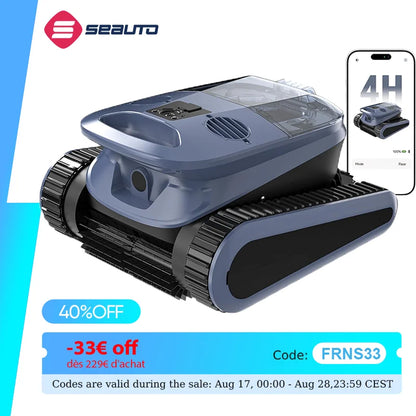 Nettoyeur de piscine robotisé Seauto SAT 40 Nouveauté 2026, nettoyage de la ligne d’eau, navigation sonar IA, autonomie de 240 minutes, adapté aux piscines jusqu’à 300 m²
