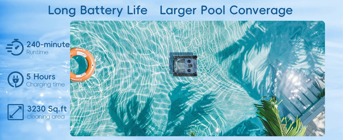 Nettoyeur de piscine robotisé Seauto SAT 40 Nouveauté 2026, nettoyage de la ligne d’eau, navigation sonar IA, autonomie de 240 minutes, adapté aux piscines jusqu’à 300 m²