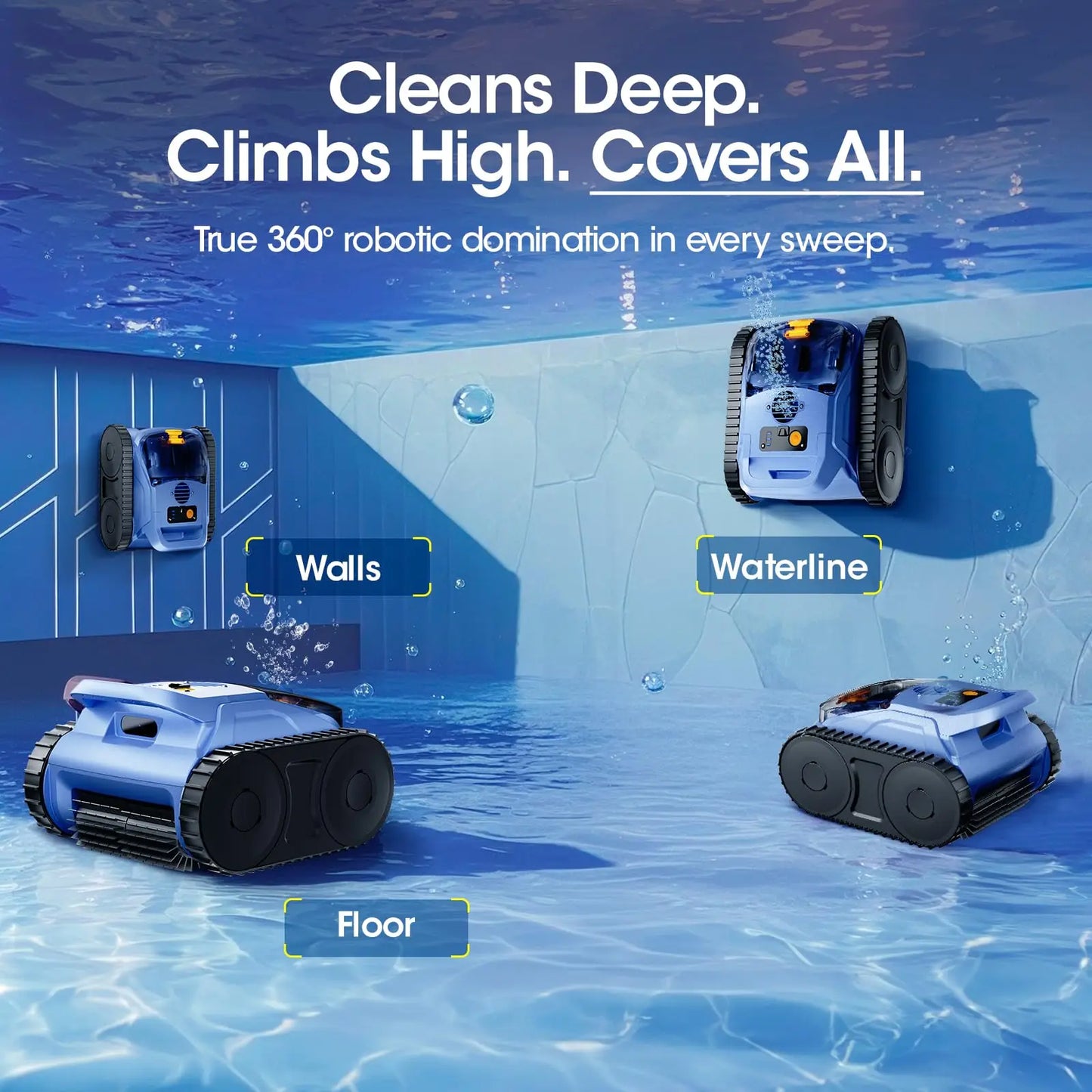 Aspirateur de piscine Seauto SAT20/SAT20pro, autonomie de 150 minutes, pour piscines jusqu'à 2000 pieds carrés, aspiration puissante de 45 000 Pa, fonction de grimpement des parois pour piscines hors sol/encastrées.