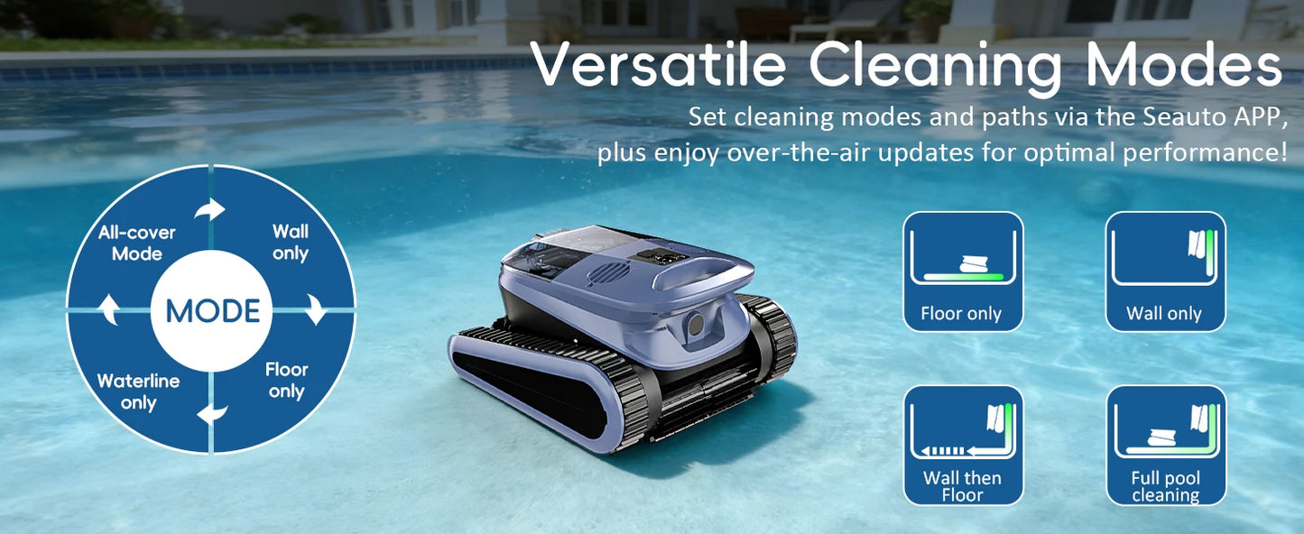 Nettoyeur de piscine robotisé Seauto SAT 40 Nouveauté 2026, nettoyage de la ligne d’eau, navigation sonar IA, autonomie de 240 minutes, adapté aux piscines jusqu’à 300 m²