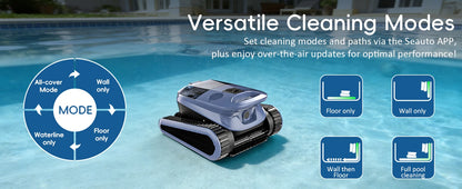 Nettoyeur de piscine robotisé Seauto SAT 40 Nouveauté 2026, nettoyage de la ligne d’eau, navigation sonar IA, autonomie de 240 minutes, adapté aux piscines jusqu’à 300 m²