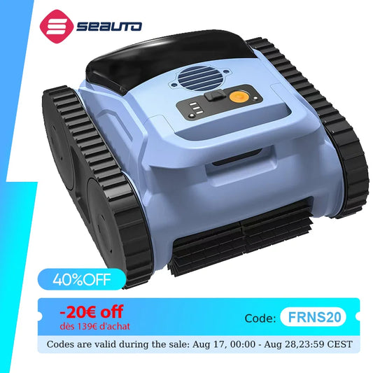 Aspirateur de piscine Seauto SAT20/SAT20pro, autonomie de 150 minutes, pour piscines jusqu'à 2000 pieds carrés, aspiration puissante de 45 000 Pa, fonction de grimpement des parois pour piscines hors sol/encastrées.