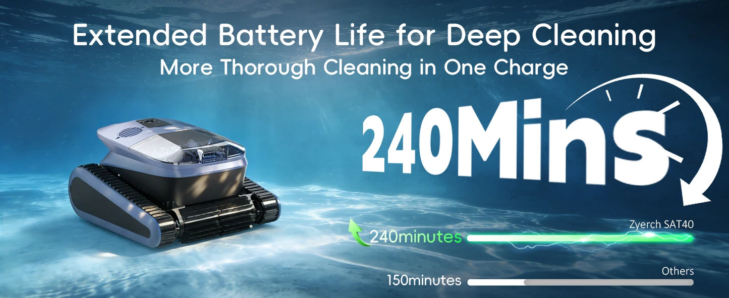 Nettoyeur de piscine robotisé Seauto SAT 40 Nouveauté 2026, nettoyage de la ligne d’eau, navigation sonar IA, autonomie de 240 minutes, adapté aux piscines jusqu’à 300 m²