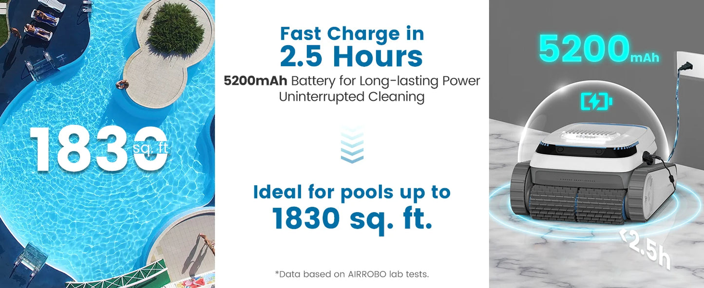 Robot nettoyeur de piscine intelligent AIRROBO PC10 - Autonomie de 120 minutes, escalade des parois, nettoie les sols/les parois/la ligne de flottaison pour les piscines enterrées et hors sol