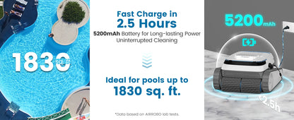 Robot nettoyeur de piscine intelligent AIRROBO PC10 - Autonomie de 120 minutes, escalade des parois, nettoie les sols/les parois/la ligne de flottaison pour les piscines enterrées et hors sol