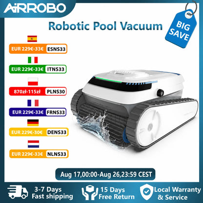 Robot nettoyeur de piscine intelligent AIRROBO PC10 - Autonomie de 120 minutes, escalade des parois, nettoie les sols/les parois/la ligne de flottaison pour les piscines enterrées et hors sol