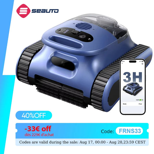 (Version 2026) Aspirateur robotisé pour piscine Seauto Crab Pro, robot grimpeur de murs, adapté aux murs et sols de 2000 pieds carrés