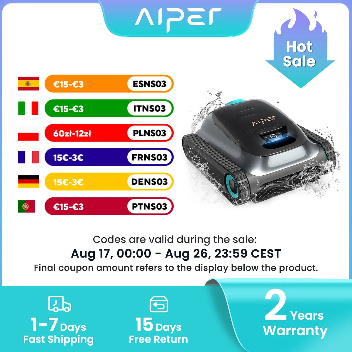 (Mise à niveau 2026) AIPER Scuba S1 Robot de piscine reconditionné pour le sol et les murs, nettoyage de la ligne de flottaison, double filtration, autonomie de 270 minutes, navigation intelligente, contrôle par applicatio