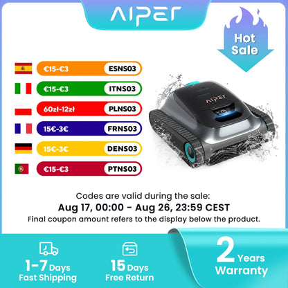 (Mise à niveau 2026) AIPER Scuba S1 Robot de piscine reconditionné pour le sol et les murs, nettoyage de la ligne de flottaison, double filtration, autonomie de 270 minutes, navigation intelligente, contrôle par applicatio
