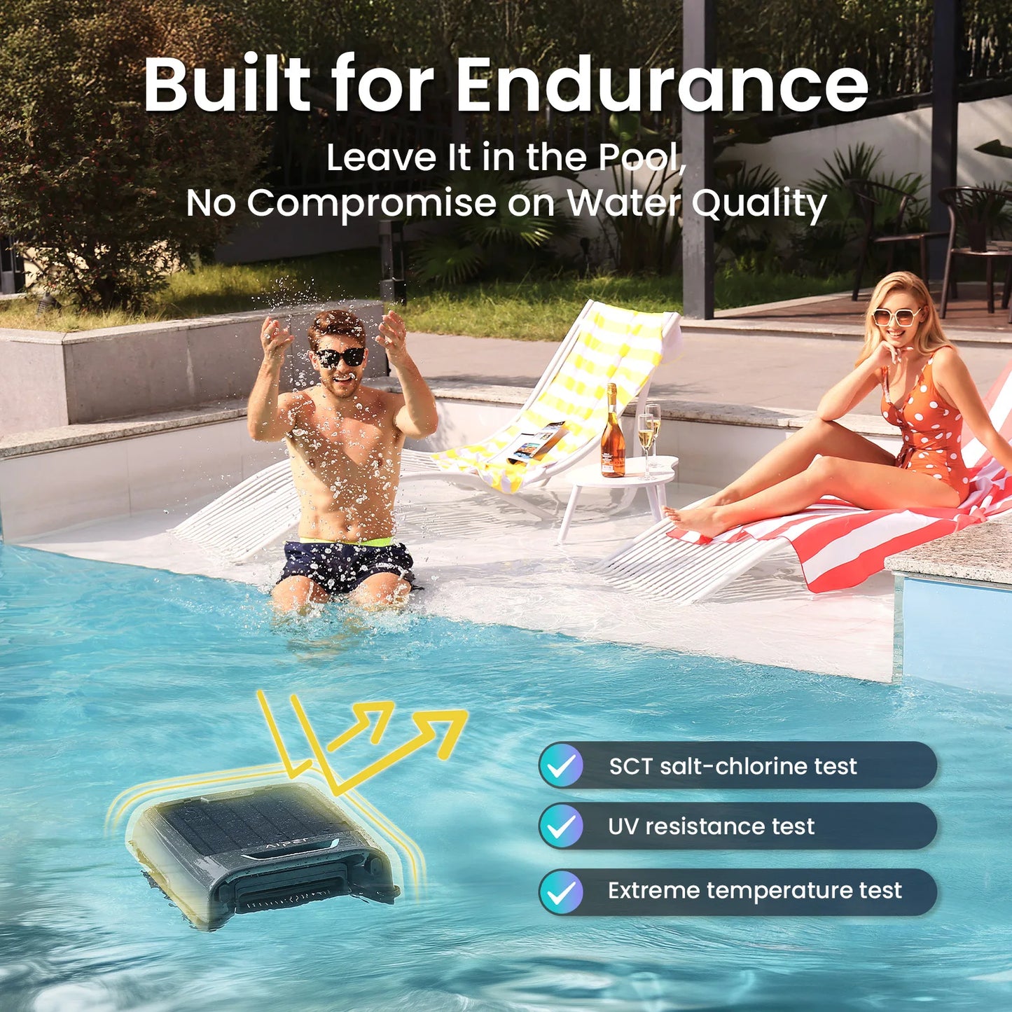 Robot nettoyeur de piscine solaire EcoSurfer S2, nettoyage de surface 24h/24 et 7j/7, filtre 150 µm, robot de piscine à batterie avec contrôle par application, mises à jour OTA, détection intelligente des obstacles, Aipe