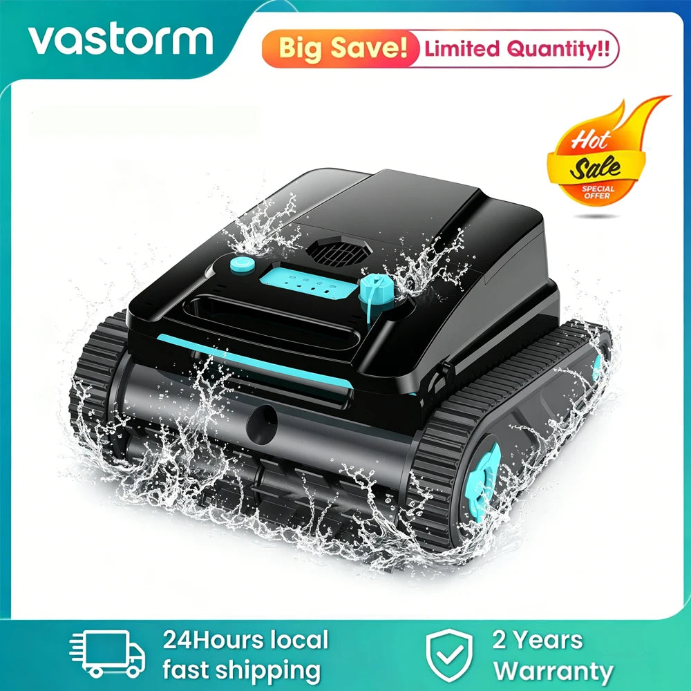 Robot nettoyeur de piscine Vastorm H2, autonomie de 120 minutes, zone de nettoyage de 200 m², fonction d'auto-accueil, nettoyage puissant sans fil des sols, des murs et des lignes d'eau, avec filtre de 4 L