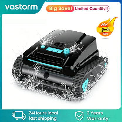 Robot nettoyeur de piscine Vastorm H2, autonomie de 120 minutes, zone de nettoyage de 200 m², fonction d'auto-accueil, nettoyage puissant sans fil des sols, des murs et des lignes d'eau, avec filtre de 4 L
