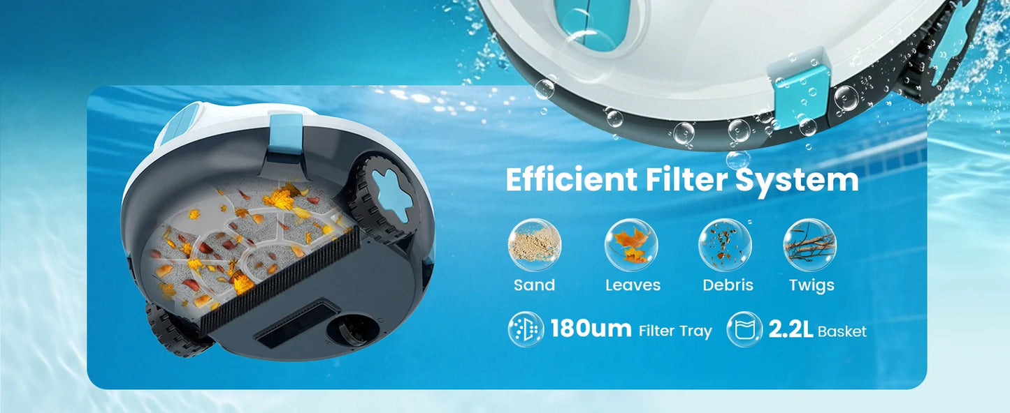 Nettoyeur de piscine robotisé sans fil H1, aspirateur automatique rechargeable, autonomie de 120 minutes, stationnement automatique, filtre de 180 μm pour le nettoyage du fond de piscine
