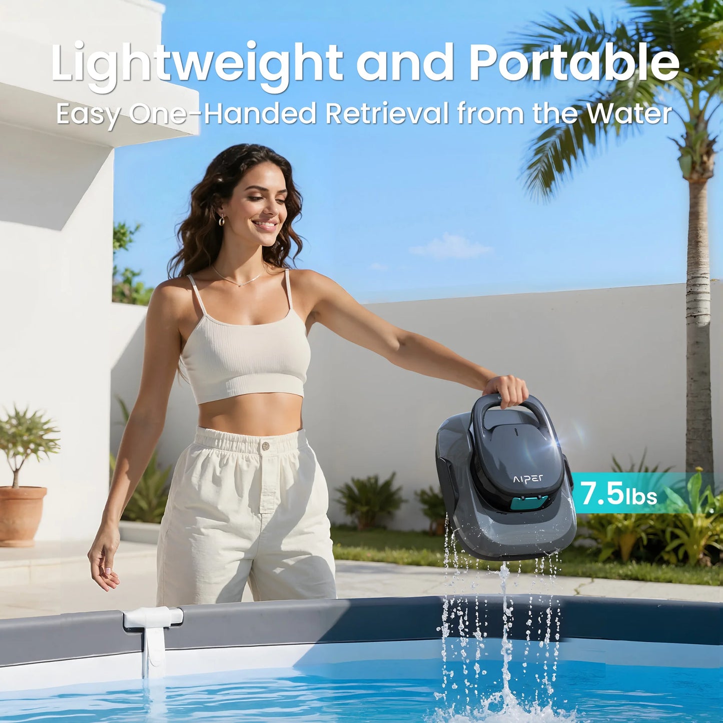 Robot de piscine IPER reconditionné, aspirateur de piscine sans fil, autonomie de 90 minutes, nettoyage automatique avec fonction d'arrêt automatique, nettoyeur de piscine compact et léger, idéal pour les piscines hors so