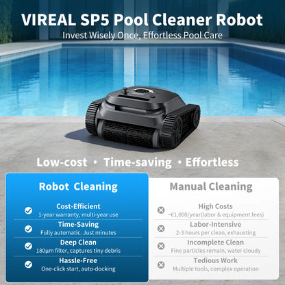 Nettoyeur de piscine robotisé sans fil SP5, autonomie de 180 minutes, nettoyage des fonds, des parois et de la ligne d'eau, 4 modes de nettoyage, retour intelligent