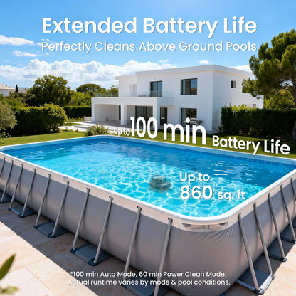 Robot de piscine IPER reconditionné, aspirateur de piscine sans fil, autonomie de 90 minutes, nettoyage automatique avec fonction d'arrêt automatique, nettoyeur de piscine compact et léger, idéal pour les piscines hors so