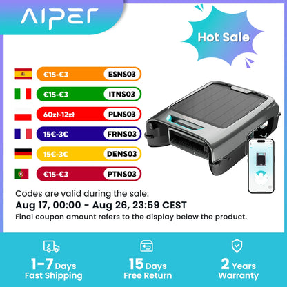 Robot nettoyeur de piscine solaire EcoSurfer S2, nettoyage de surface 24h/24 et 7j/7, filtre 150 µm, robot de piscine à batterie avec contrôle par application, mises à jour OTA, détection intelligente des obstacles, Aipe