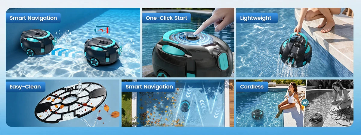 Nettoyeur de piscine robotisé sans fil H1, aspirateur automatique rechargeable, autonomie de 120 minutes, stationnement automatique, filtre de 180 μm pour le nettoyage du fond de piscine