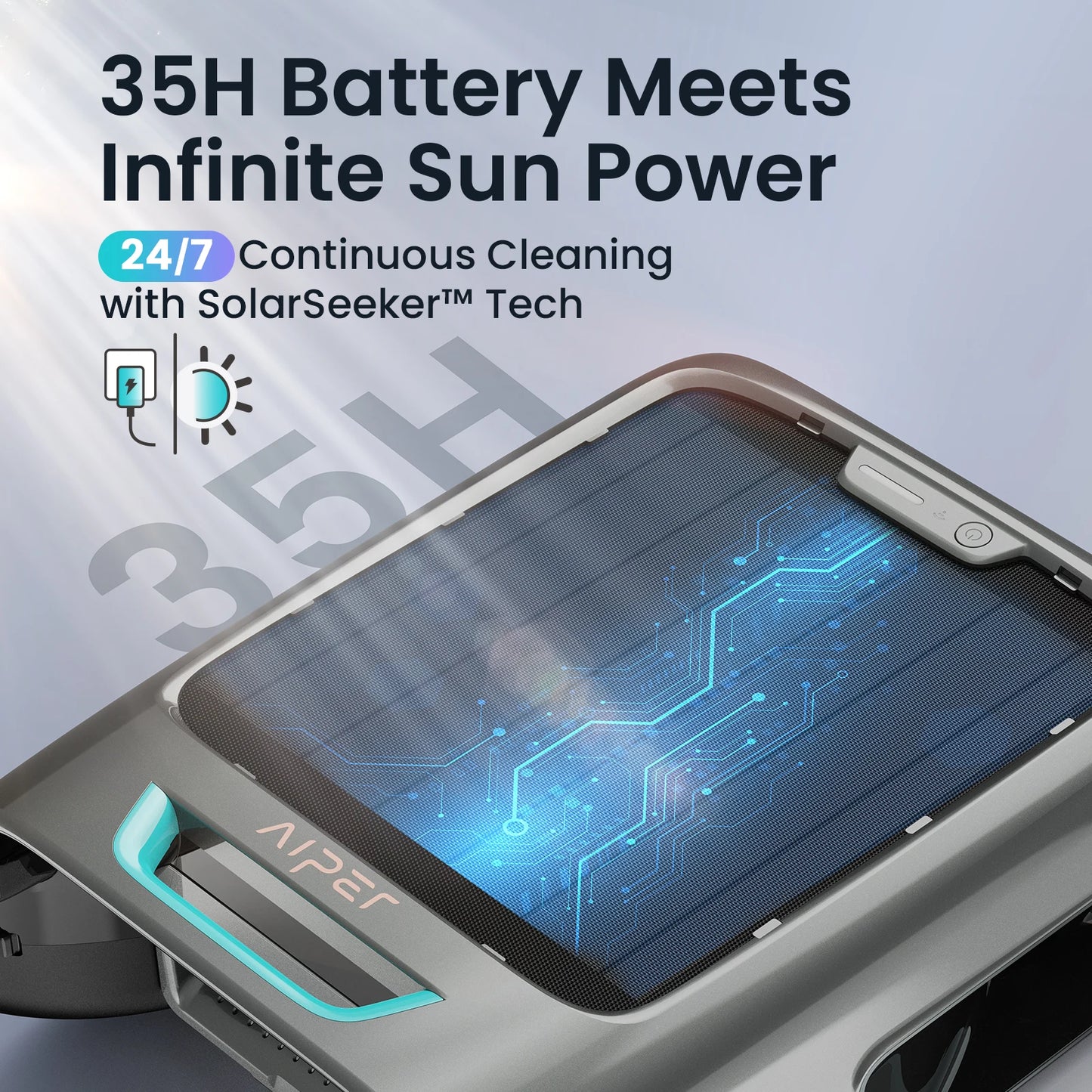 Robot nettoyeur de piscine solaire EcoSurfer S2, nettoyage de surface 24h/24 et 7j/7, filtre 150 µm, robot de piscine à batterie avec contrôle par application, mises à jour OTA, détection intelligente des obstacles, Aipe