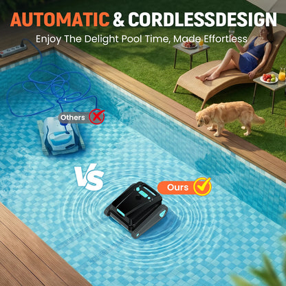 Robot nettoyeur de piscine Vastorm H2, autonomie de 120 minutes, zone de nettoyage de 200 m², fonction d'auto-accueil, nettoyage puissant sans fil des sols, des murs et des lignes d'eau, avec filtre de 4 L