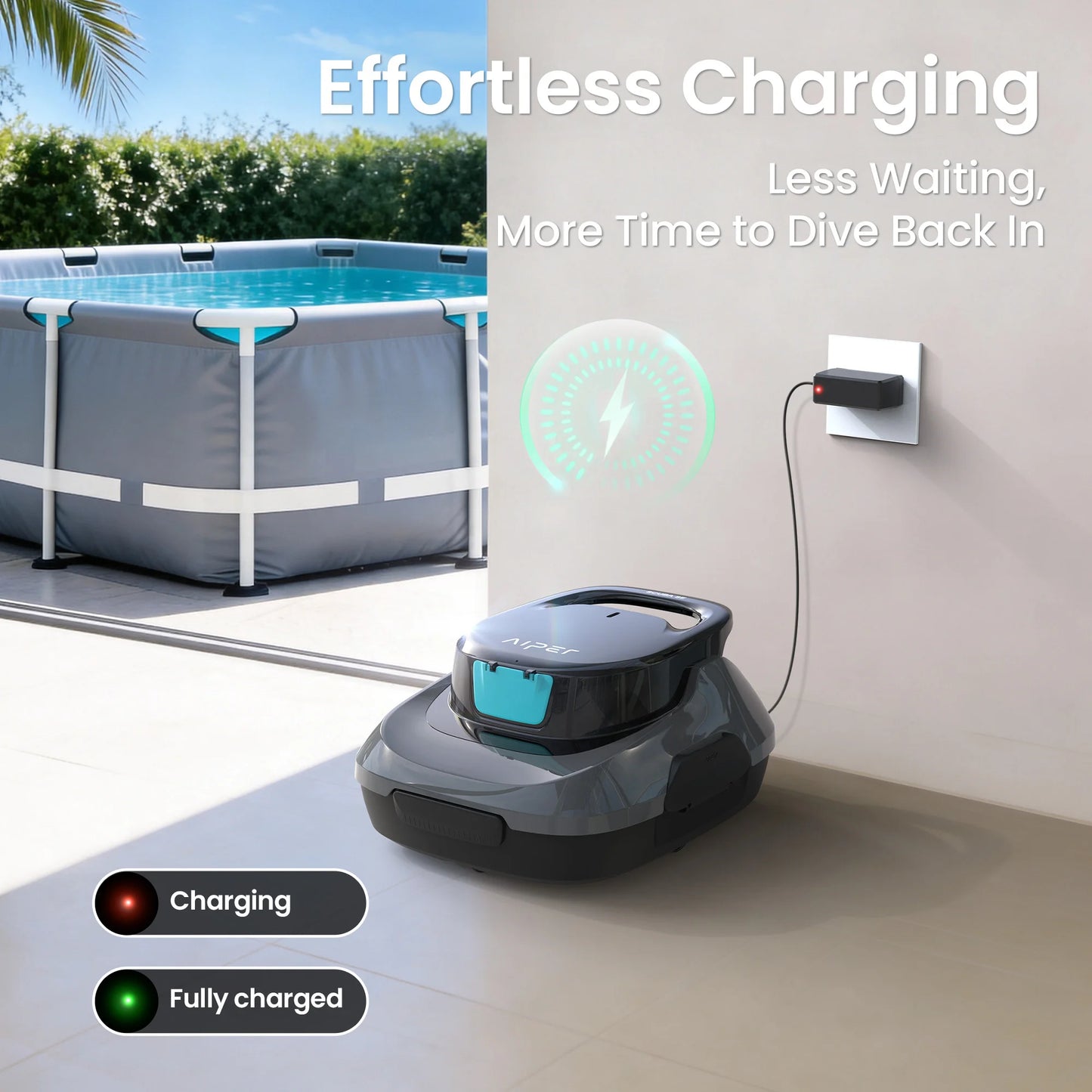 Robot de piscine IPER reconditionné, aspirateur de piscine sans fil, autonomie de 90 minutes, nettoyage automatique avec fonction d'arrêt automatique, nettoyeur de piscine compact et léger, idéal pour les piscines hors so