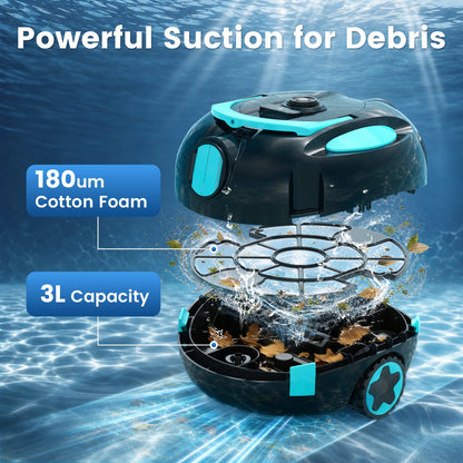 Nettoyeur de piscine robotisé sans fil H1, aspirateur automatique rechargeable, autonomie de 120 minutes, stationnement automatique, filtre de 180 μm pour le nettoyage du fond de piscine