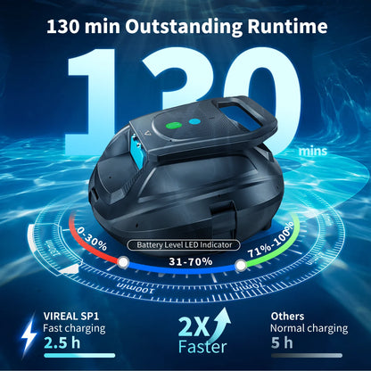 Nettoyeur de piscine robotisé VIREAL SP1, autonomie de 130 minutes, démarrage en un clic, stationnement automatique, idéal pour les piscines hors-sol et enterrées à fond plat, couvre jusqu'à 80 m²