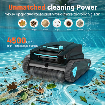 Robot nettoyeur de piscine Vastorm H2, autonomie de 120 minutes, zone de nettoyage de 200 m², fonction d'auto-accueil, nettoyage puissant sans fil des sols, des murs et des lignes d'eau, avec filtre de 4 L