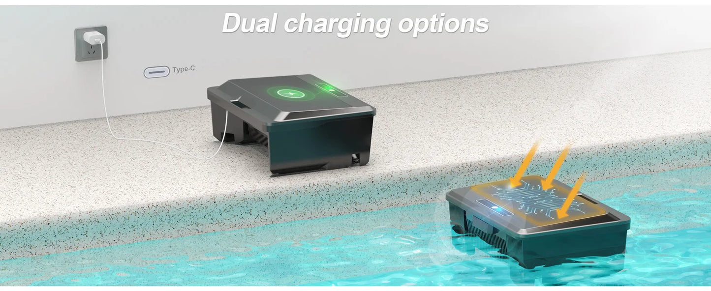 Nettoyeur de piscine robotisé amélioré, aspirateur solaire pour piscine, nettoyeur de surface, option de charge double avec télécommande pour écumeur de piscine