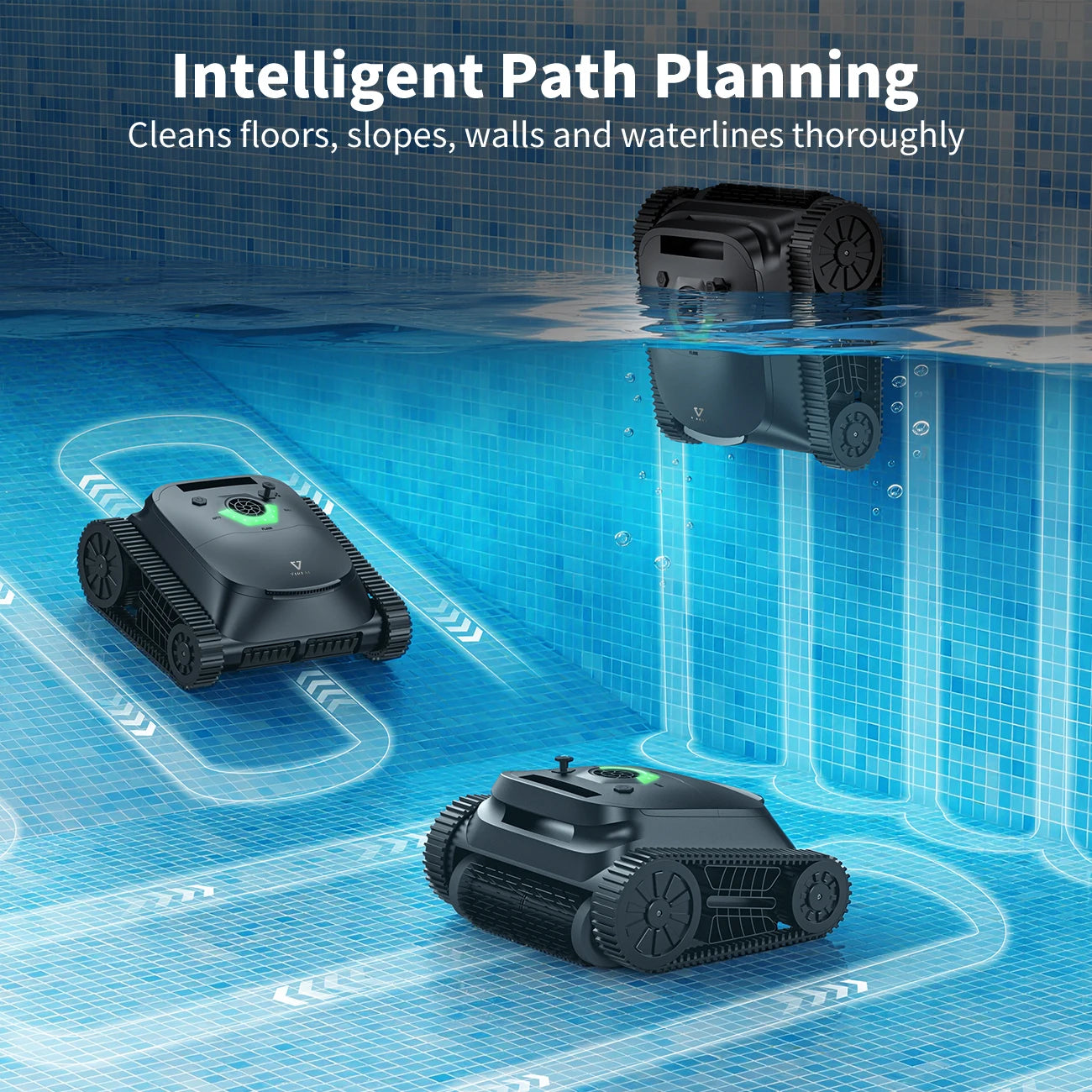 Nettoyeur de piscine robotisé sans fil SP5, autonomie de 180 minutes, nettoyage des fonds, des parois et de la ligne d'eau, 4 modes de nettoyage, retour intelligent
