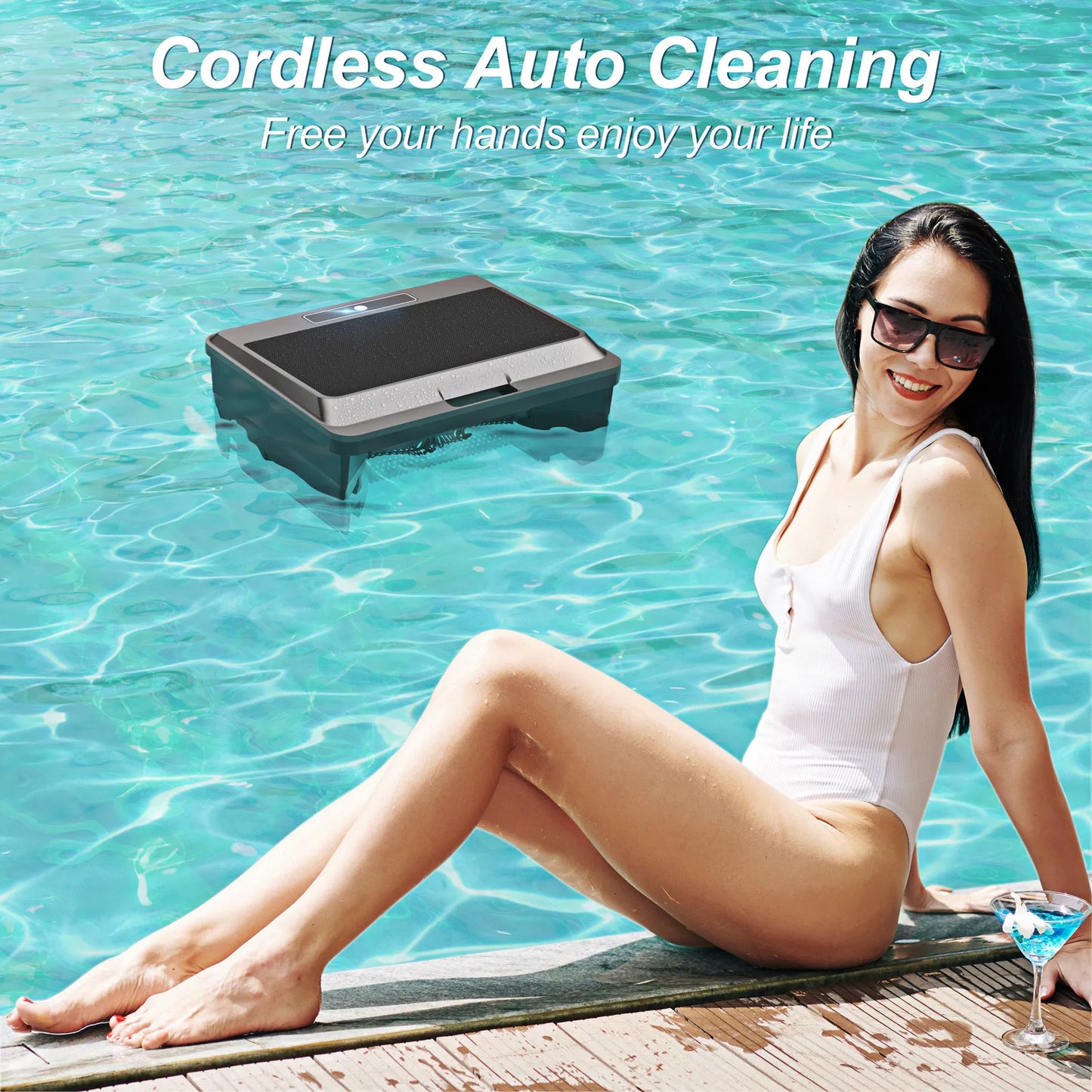 Nettoyeur de piscine robotisé amélioré, aspirateur solaire pour piscine, nettoyeur de surface, option de charge double avec télécommande pour écumeur de piscine